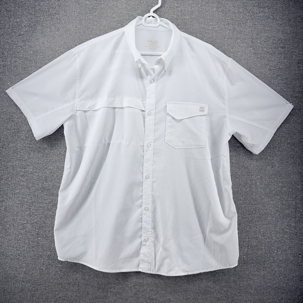 Huk Fishing Shirt Men XL White Short Sleeve Boating